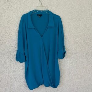 Alfani Blue/ turquoise Women's Blouse with Roll-Tab Sleeves size XL